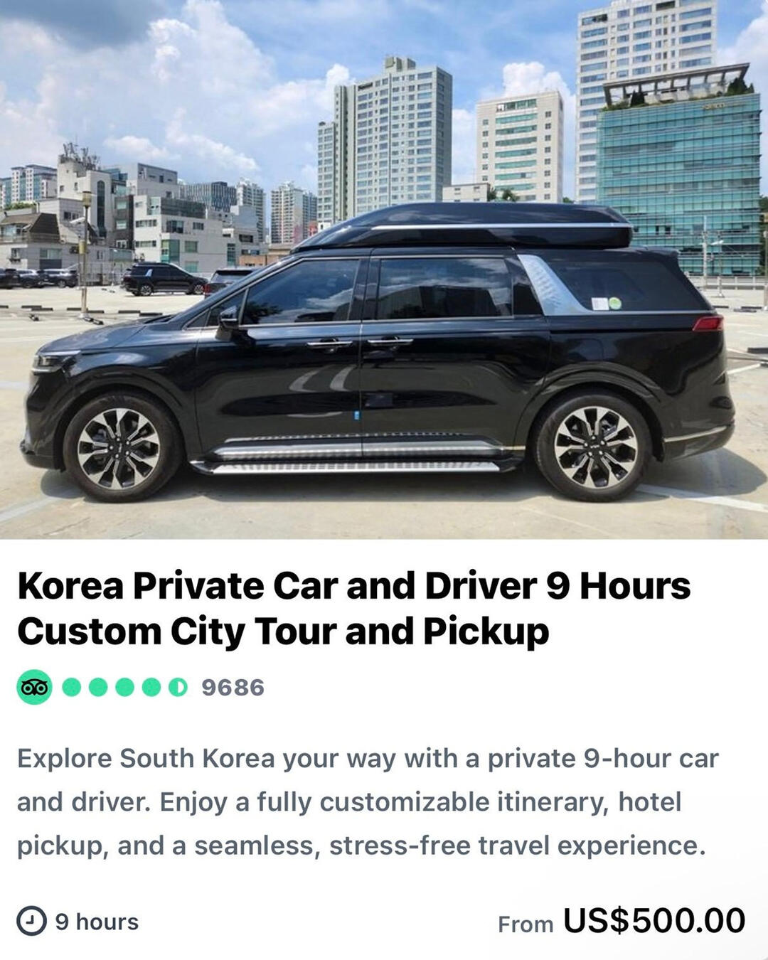 Korea Private Car and Driver 9 Hours Custom City Tour and Pickup Korea Private Car and Driver 9 Hours Custom City Tour and Pickup